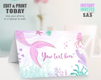 Mermaid Food Labels: Editable Party Food Cards (Digital Download)