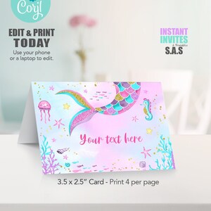 Etiquetas de comida de sirena: Tarjetas editables para carpas de fiesta (descarga digital)