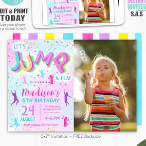 Editable Jump Invitation, Jump Picture Invites, Instant Download Jump Invitations, Jump701