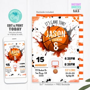 Basketball Invitation, Basketball Birthday Invites, Instant Download Basketball Invitations