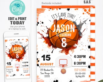 Basketbal uitnodiging, basketbal verjaardag nodigt, Instant Download basketbal uitnodigingen, Basketball712