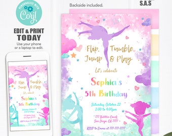 Gymnastics Invitation, Gymnastics Invites, Instant Download Gymnastics Invitations, Gymnastics706