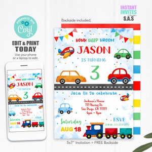 Transport Invitation, Transportation Birthday Invites, Instant Download Transport Invitations, Transport701