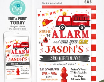 Fire Truck Birthday Invitation: Editable Fire Engine Party (Instant Download)
