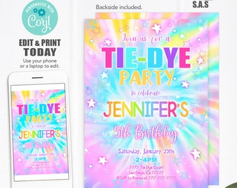 Tie Dye Invitation, Tie Dye Invites, Instant Download, tie Dye Invites, Tie Dye704