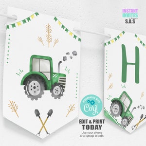Tractor Happy Birthday Banner: Editable Farm Garland (PDF)