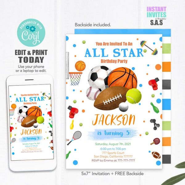 Sports Invitation, Sports Invites, Instant Download Sport Invitations, Sports701