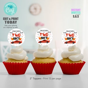 Two Fast Racing Car Cupcake Toppers (Digital Download)
