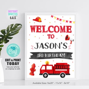 Fire Truck Welcome Sign, Fire Truck Birthday Sign, FireTruck704