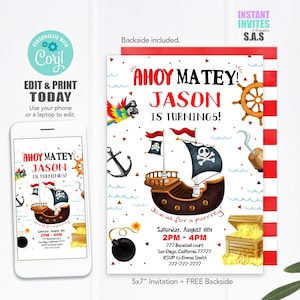 Pirates Invitation, Pirates Invites, Instant Download Pirate Invitations, Pirates701