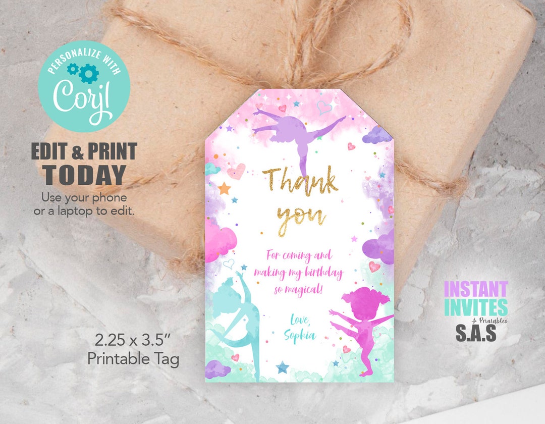 Gymnastics Tags Gymnastics Birthday Tags Gymnastics Favor Etsy