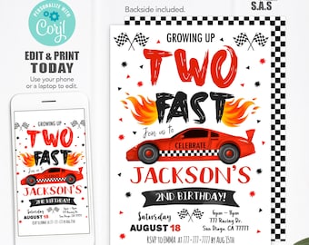 Two Fast Invitation, Racing Car Invites, Instant Download Racing car 2nd Birthday Invitations, Racing703