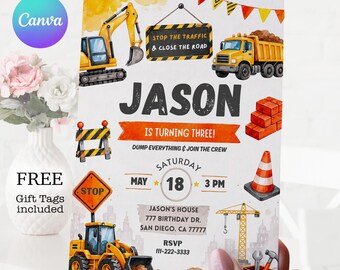 Construction Birthday Invitation: Editable Bulldozer Party Invite (Digital Download)