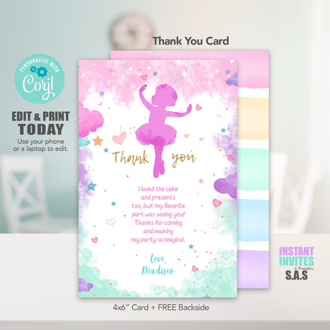Ballerina Thank You Card, Ballerina Cards, Ballerina Thank You Cards ...