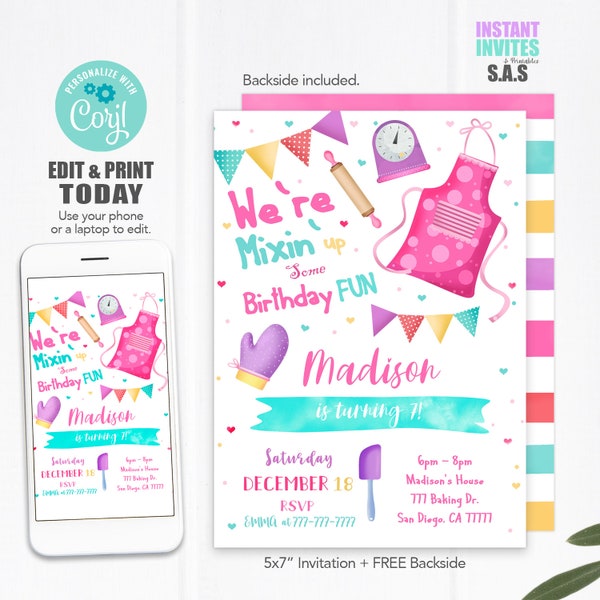 Baking Invitation, Baking Invites, Instant Download Baking Invites, Baking702