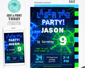 Laser Tag Invitation, Laser Tag Invites, Instant Download Laser Tag Invitations, LaserTag702