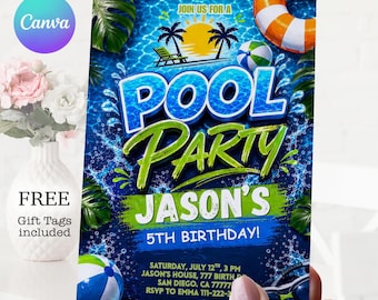 Pool Party Invitation: Editable Pool Birthday Invite (Digital Download)