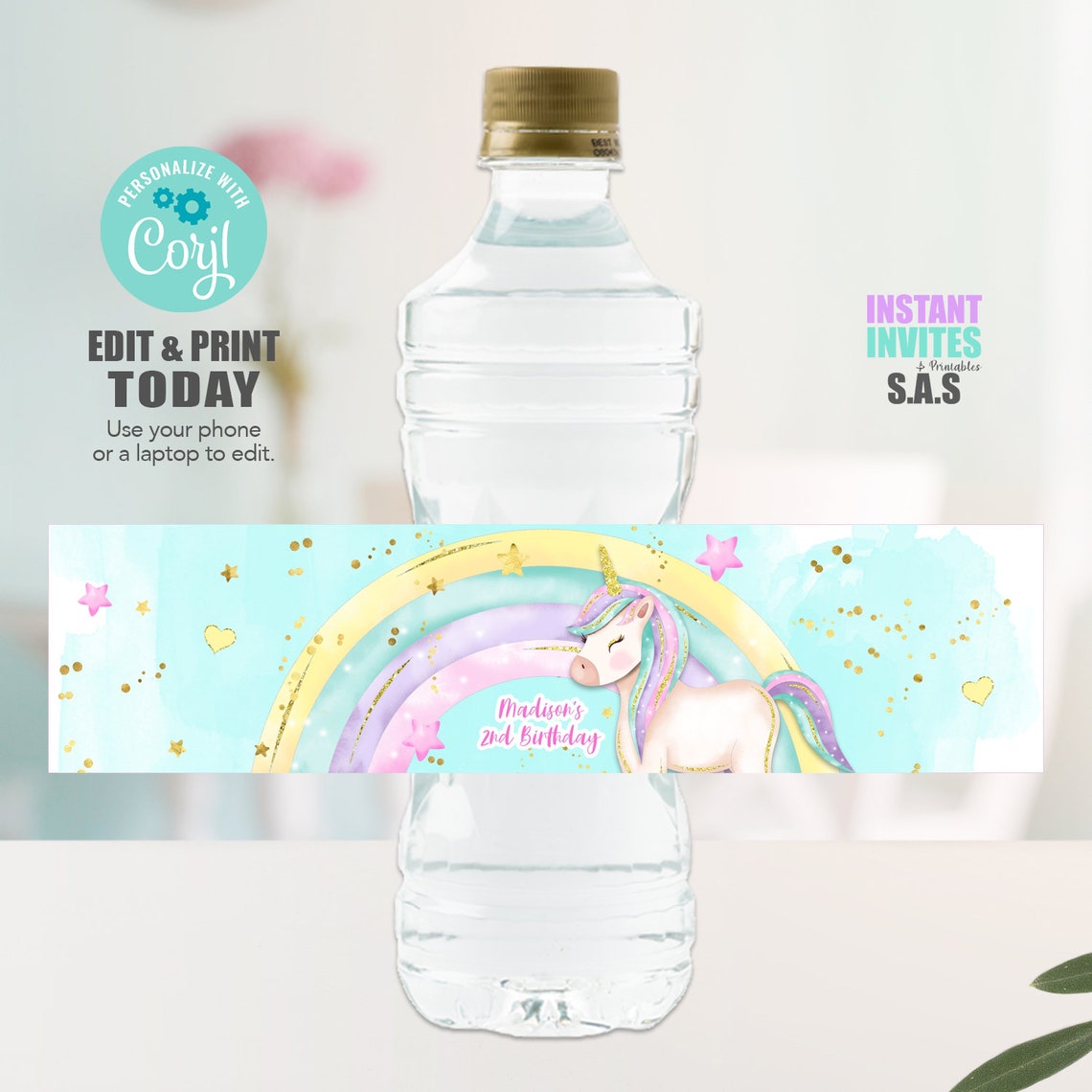 Unicorn Water Labels Unicorn Labels Unicorn Water Bottle Etsy