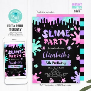 Slime Birthday Invitation: Editable Party Invites (Instant Download)
