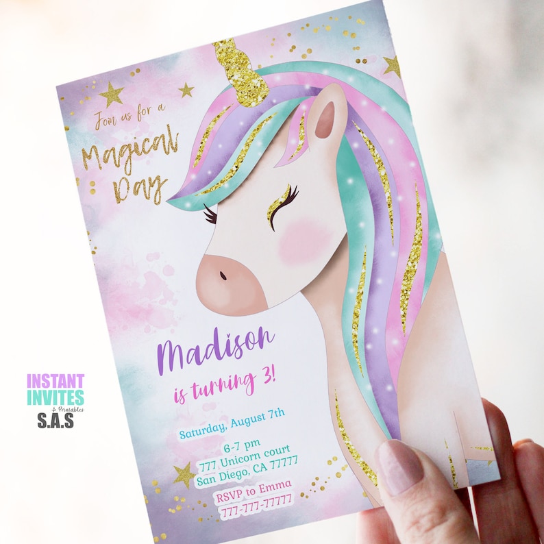 Unicorn Invitation, Unicorn Invites, Instant Download Unicorn Invitations, Unicorn736 image 3