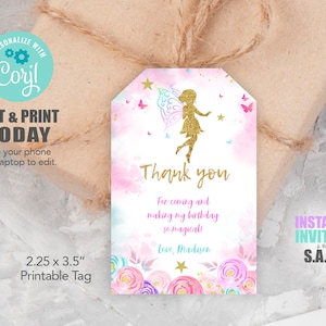 Fee Geburtstag Favor Tags: Bearbeitbares Thank You Design (Digitaler Download)
