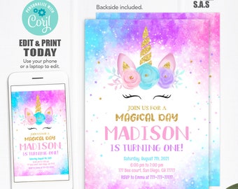 Unicorn Invitation, Unicorn Invites, Instant Download Unicorn Invites, Unicorn717