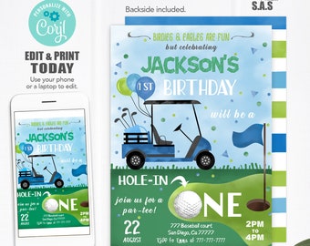 Golf Invitation, Golf Invites, Instant Download First Birthday Golf Invitations, Golf701