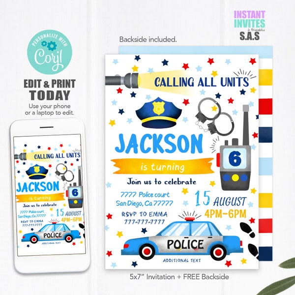 Police Invitation, Police Invites, Instant Download Police Invitations, Police702