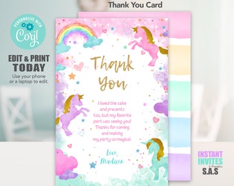 Unicorn Thank you Card, Unicorn Cards, Unicorn Thank you cards, Unicorn723