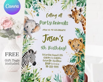 Party Animals Birthday Invitation: Safari Birthday Invite (Digital Download)