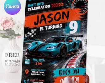 Race Car Birthday Invitation Template: Editable Racing Birthday Invite (Digital Download)