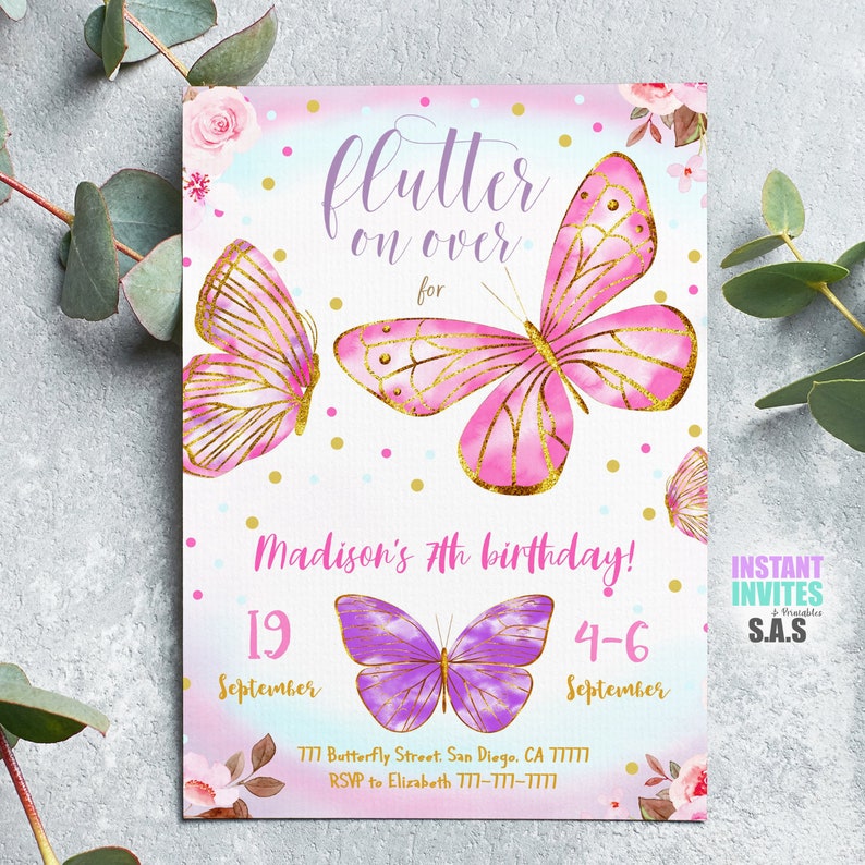 Butterfly Invitation, Butterfly Invites, Instant Download Butterfly Invitations, Butterfly707 image 2