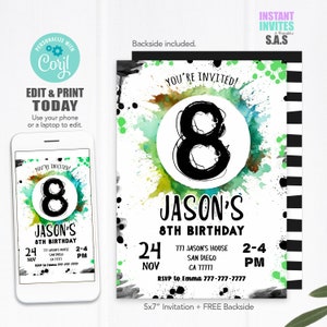 Boy Birthday Invitation, Boy Birthday Invites, Instant Download Boy Number Invitations, Boy713