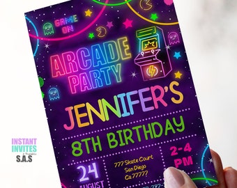 Arcade Party Invitation, Arcade Party Invites, Instant Download Arcade Party Invitations, Arcade701