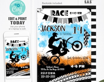 Bike Party Invitation, Dirt Bike Invites, Instant Download Dirt Bike Invitations, Bike714