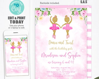 Ballerina Invitation, Ballerina Invites, Instant Download Ballerina Invitations, Ballerina716