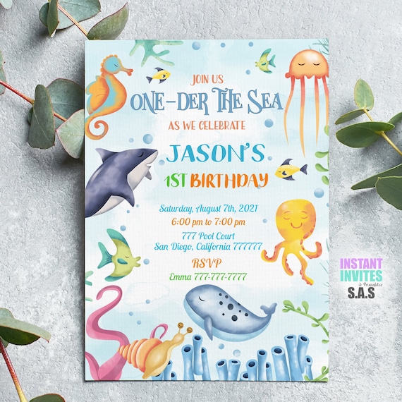 One-der the Sea Invitation, Oneder the Sea Invites, Instant