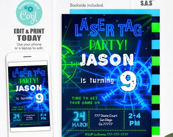 Laser Tag Invitation, Laser Tag Invites, Instant Download Laser Tag Invitations, LaserTag701