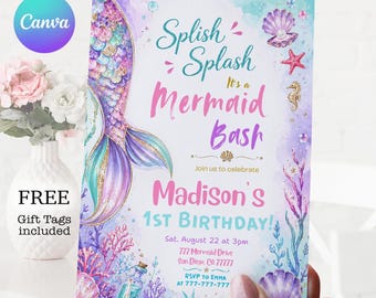 Watercolor Mermaid Birthday Invitation: Editable Under the Sea Party Invite (Digital Download)