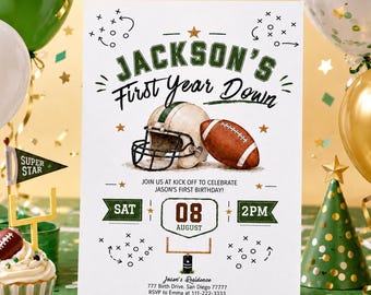 Football First Birthday Invitation, Editable Digital Download (5x7") Football802