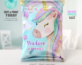 Unicorn Chip Bag Labels, Unicorn Chip Bags, Unicorn Chip Bag, Unicorn711