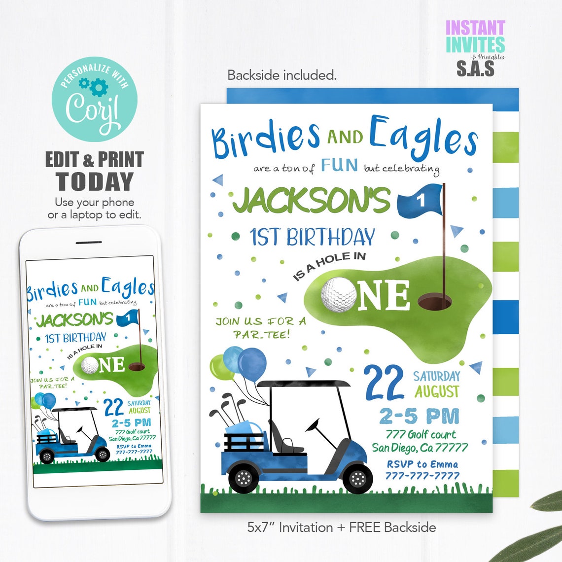 Golf Invitation Golf Invites Instant Download First Birthday | Etsy