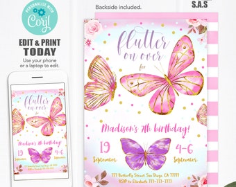 Butterfly Invitation, Butterfly Invites, Instant Download Butterfly Invitations, Butterfly707