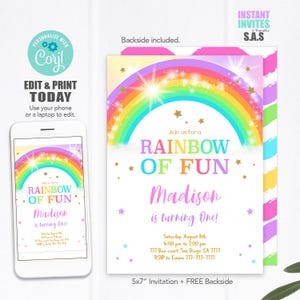 Rainbow Birthday Invitation: Rainbow of Fun Party Invites (Instant Download)
