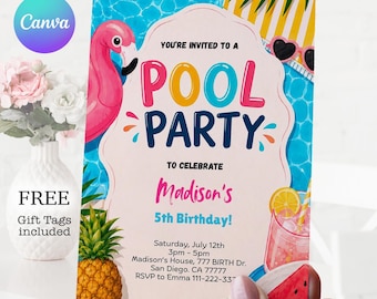 Pool Party Birthday Invitation Template: Editable Summer Birthday Invite (Digital Download)