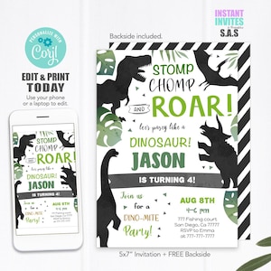 Dinosaur Invitation, Dinosaur Birthday Invite, Instant Download Dinosaur Invite, Dinosaur Invite, Dinosaur Party Invite, Dinosaur709A