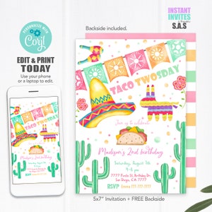 Taco TWOsday Invitation, Fiesta Invites, Instant Download Fiesta Invitations, Fiesta712