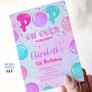 Bubbles Invitation, Bubble Invite, Instant Download Pop On over Invites, Pop702 image 3