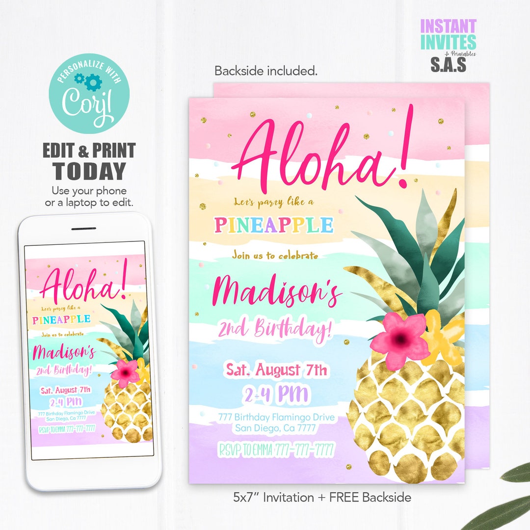 Pineapple Invitation Pineapple Invites Instant Download - Etsy