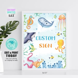 Editable Under The Sea Sign, Under The Sea Custom Sign, UnderSea701